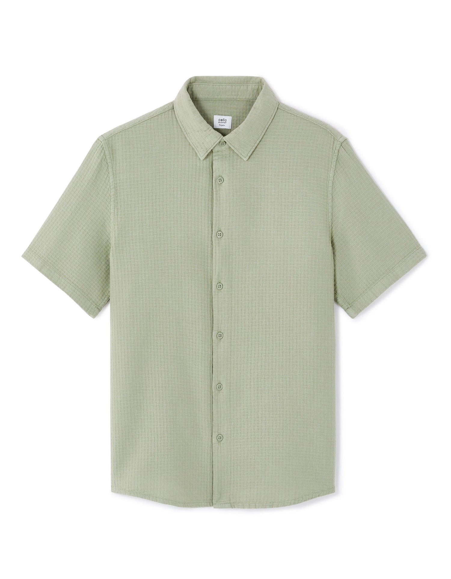 Celio_Green Regular 100% Cotton Waffle Shirt_LAWAFFLE_SAUGE_04