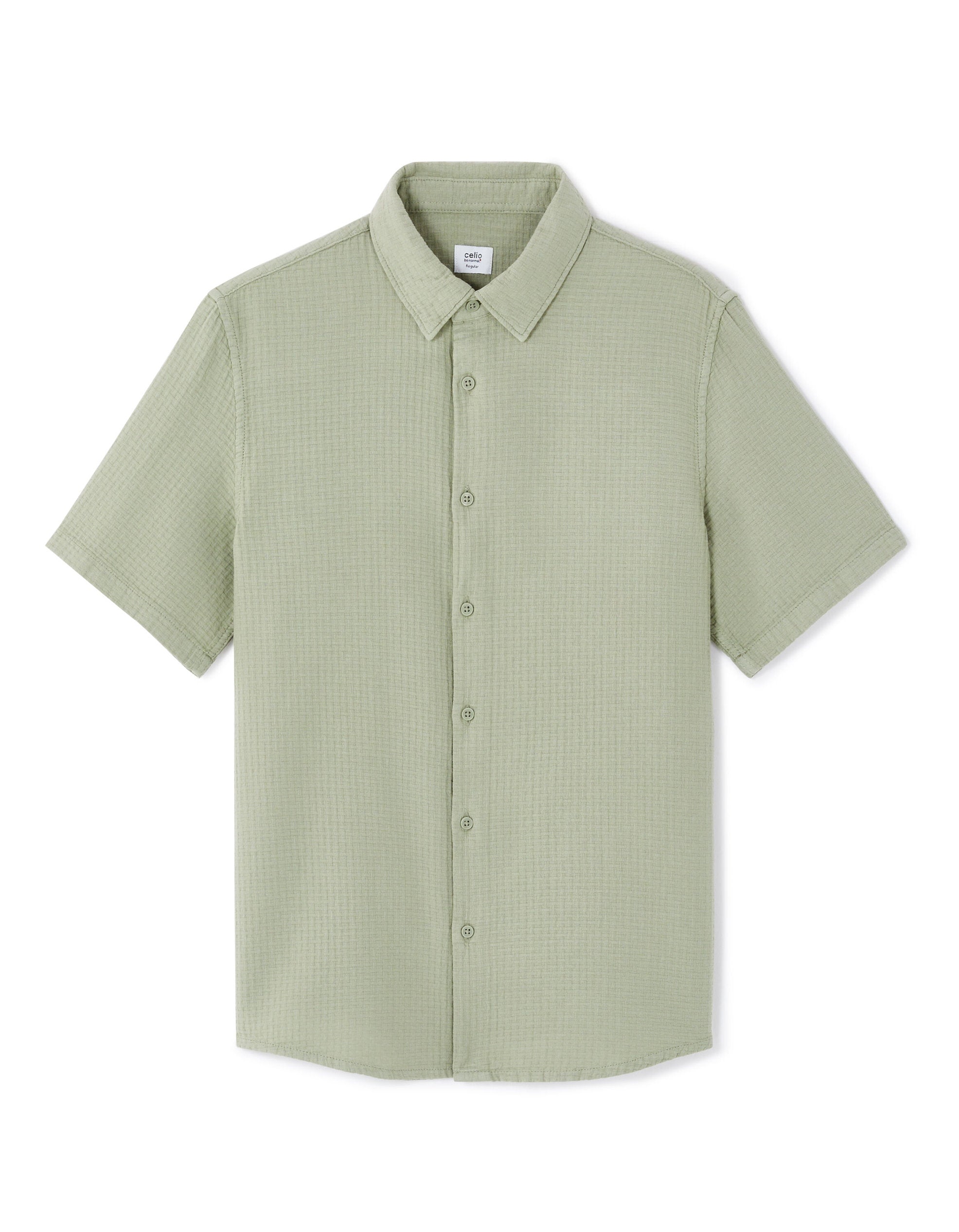 Celio_Green Regular 100% Cotton Waffle Shirt_LAWAFFLE_SAUGE_04