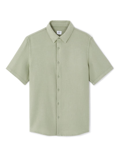 Celio_Green Regular 100% Cotton Waffle Shirt_LAWAFFLE_SAUGE_04