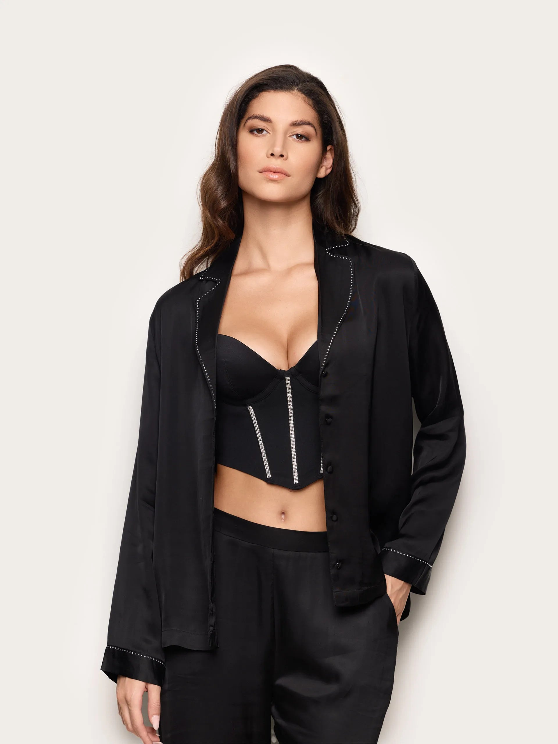 Yamamay_Black_Viscose Satin Shirt with Rhinestone Details Bright Satin_LCDD184001_072_01