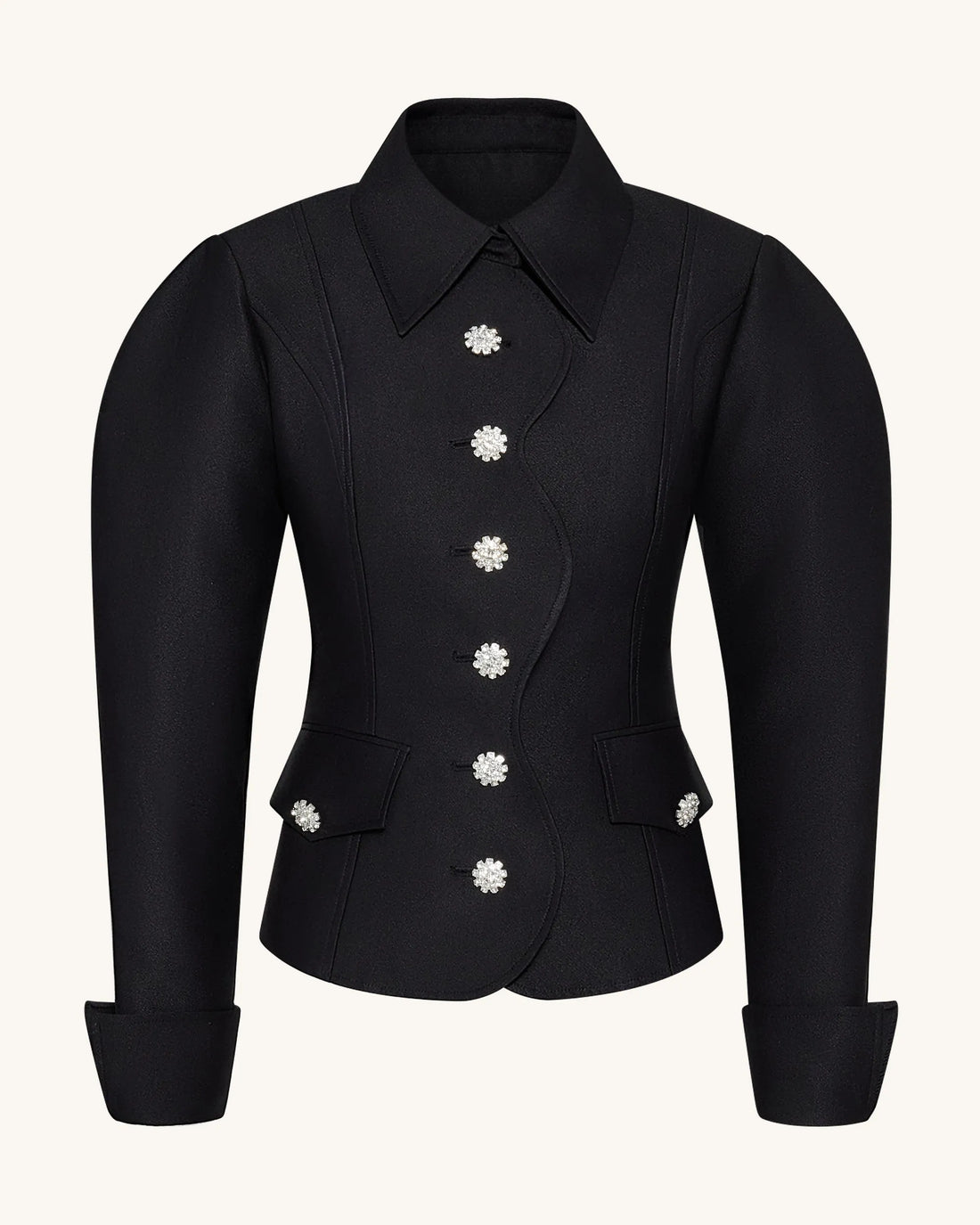 JW PEI_Black_Scalloped Placket Leg of Mutton Blazer_LCO104-1_Black_02