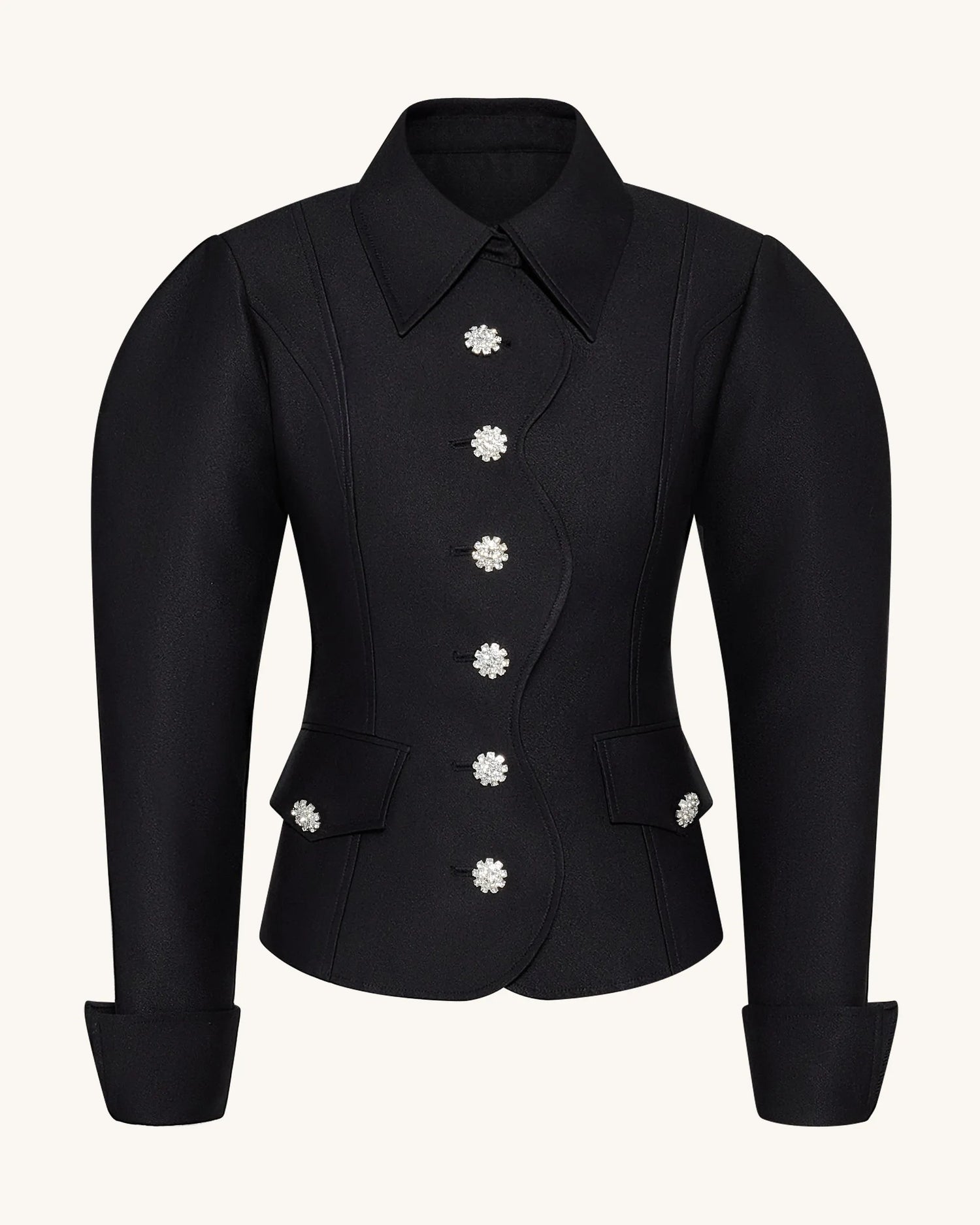 JW PEI_Black_Scalloped Placket Leg of Mutton Blazer_LCO104-1_Black_02