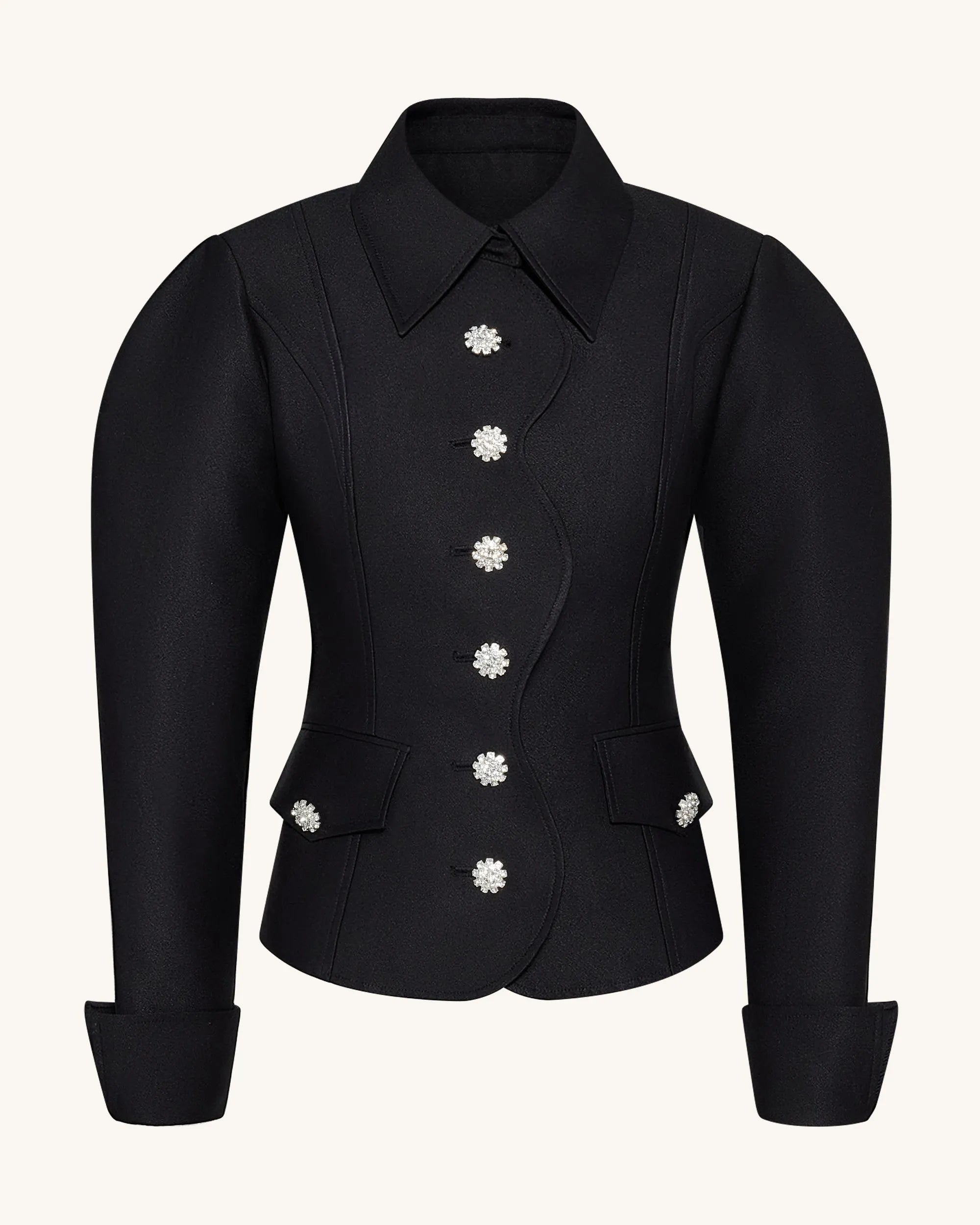 JW PEI_Black_Scalloped Placket Leg of Mutton Blazer_LCO104-1_Black_02