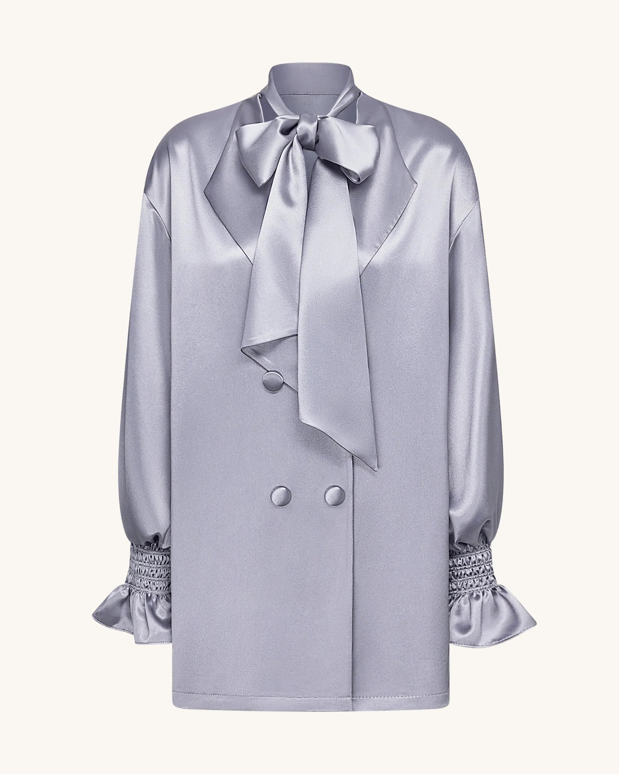 JW PEI_Silver_Ribbon Tie Balloon Sleeve Longline Blazer_LCO113-9_Silver_02