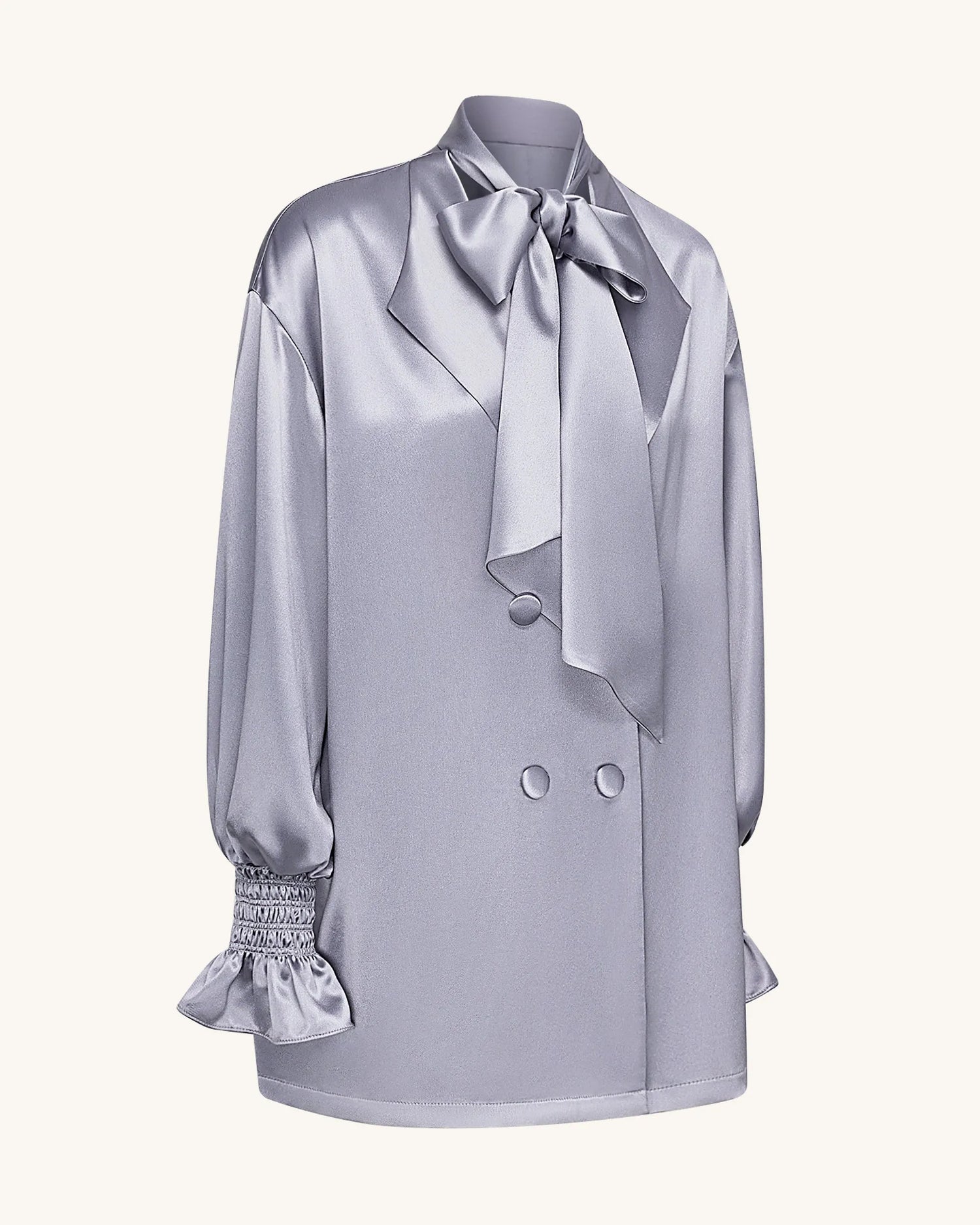 JW PEI_Silver_Ribbon Tie Balloon Sleeve Longline Blazer_LCO113-9_Silver_03