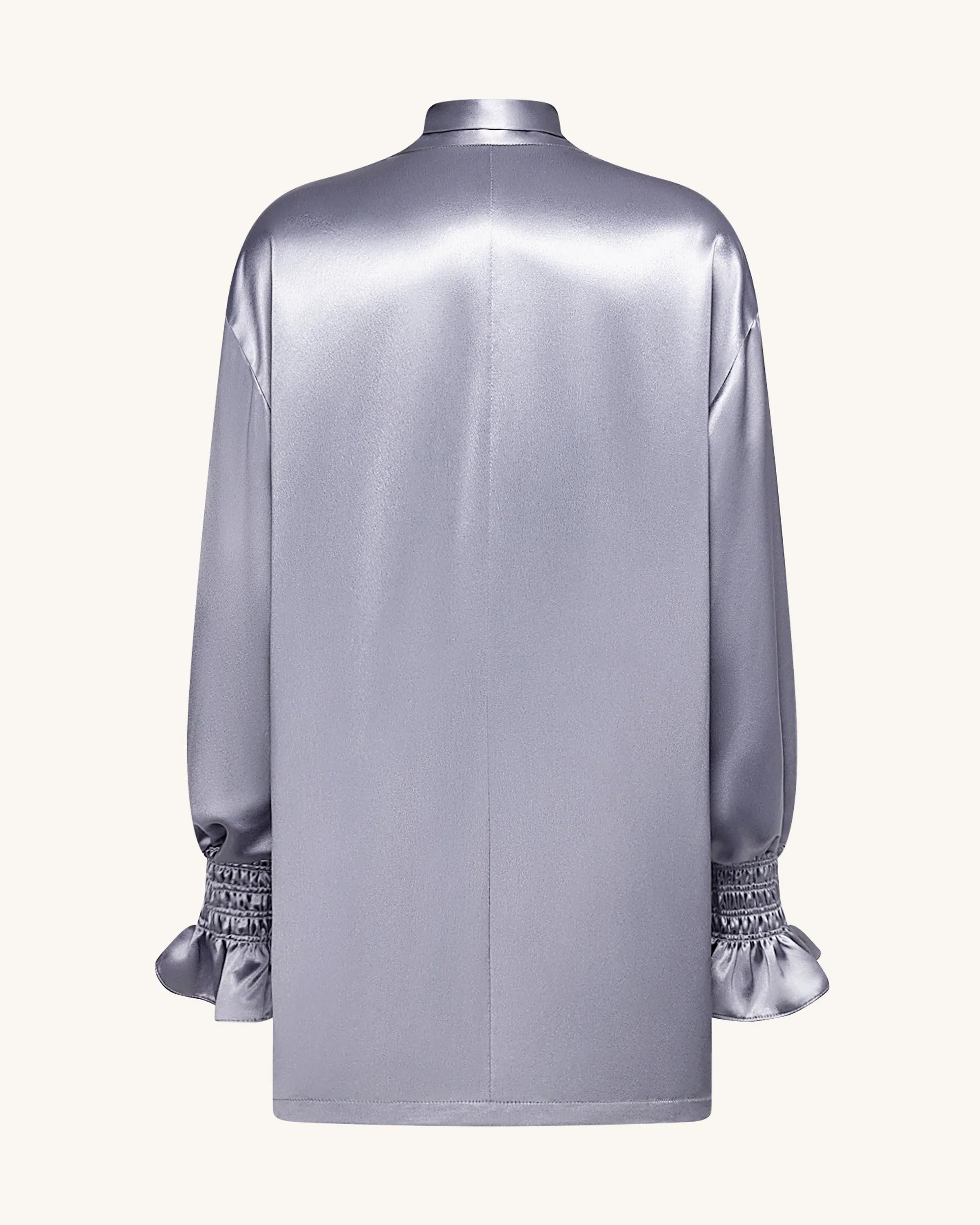 JW PEI_Silver_Ribbon Tie Balloon Sleeve Longline Blazer_LCO113-9_Silver_04