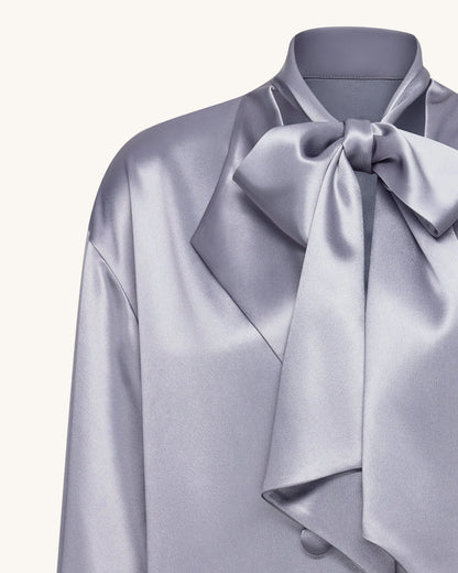 JW PEI_Silver_Ribbon Tie Balloon Sleeve Longline Blazer_LCO113-9_Silver_05