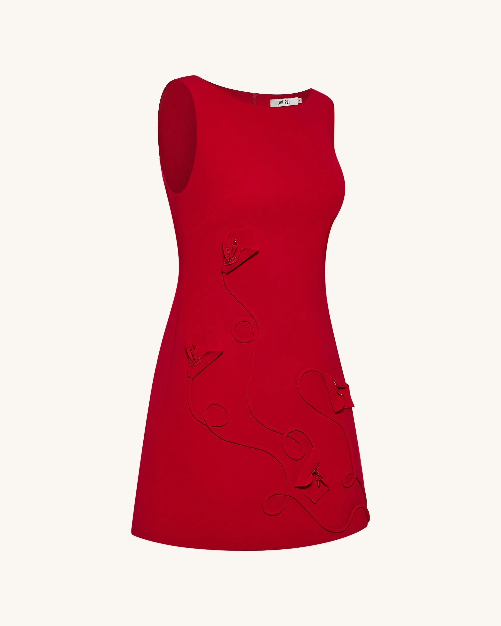 JW PEI_Red_3D Floral-AppliquŽ Sheath Mini Dress_LDS220-4_Red_04