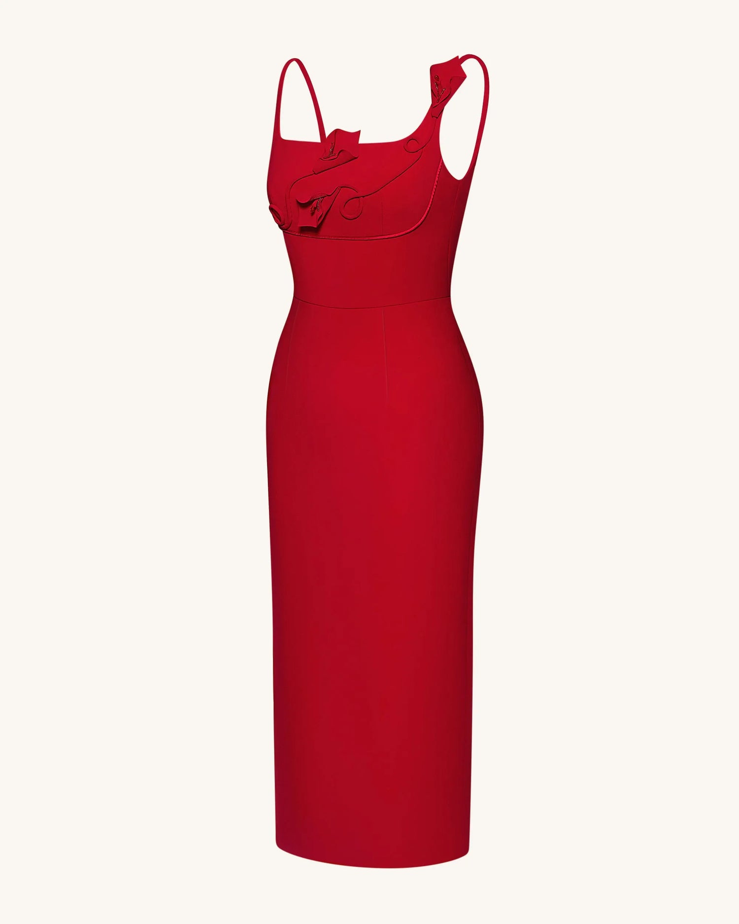 JW PEI_Red_3D Floral AppliquŽ Square-Neck Sheath Midaxi Dress_LDS233-4_Red_04