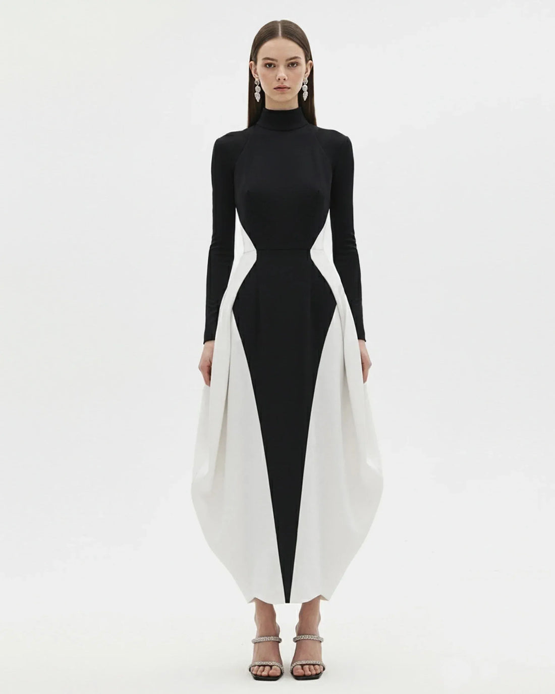 JW PEI Black Women Monochrome Paneled Long-Sleeve Maxi Dress  SKU: LDS335-1_Black Image 01