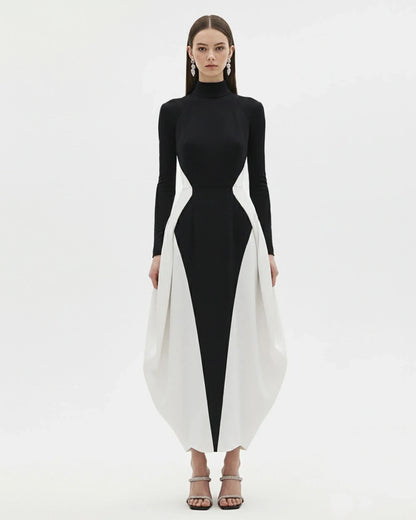 JW PEI Black Women Monochrome Paneled Long-Sleeve Maxi Dress  SKU: LDS335-1_Black Image 01