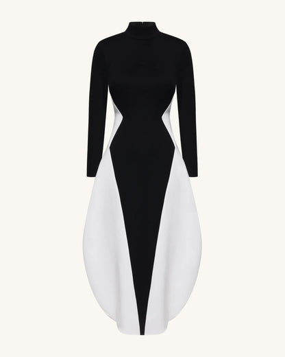 JW PEI Black Women Monochrome Paneled Long-Sleeve Maxi Dress  SKU: LDS335-1_Black Image 02