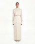 JW PEI Cream Women Structured Shoulder High-Neck Fitted Midi Dress  SKU: LDS357-8_Cream Image 01