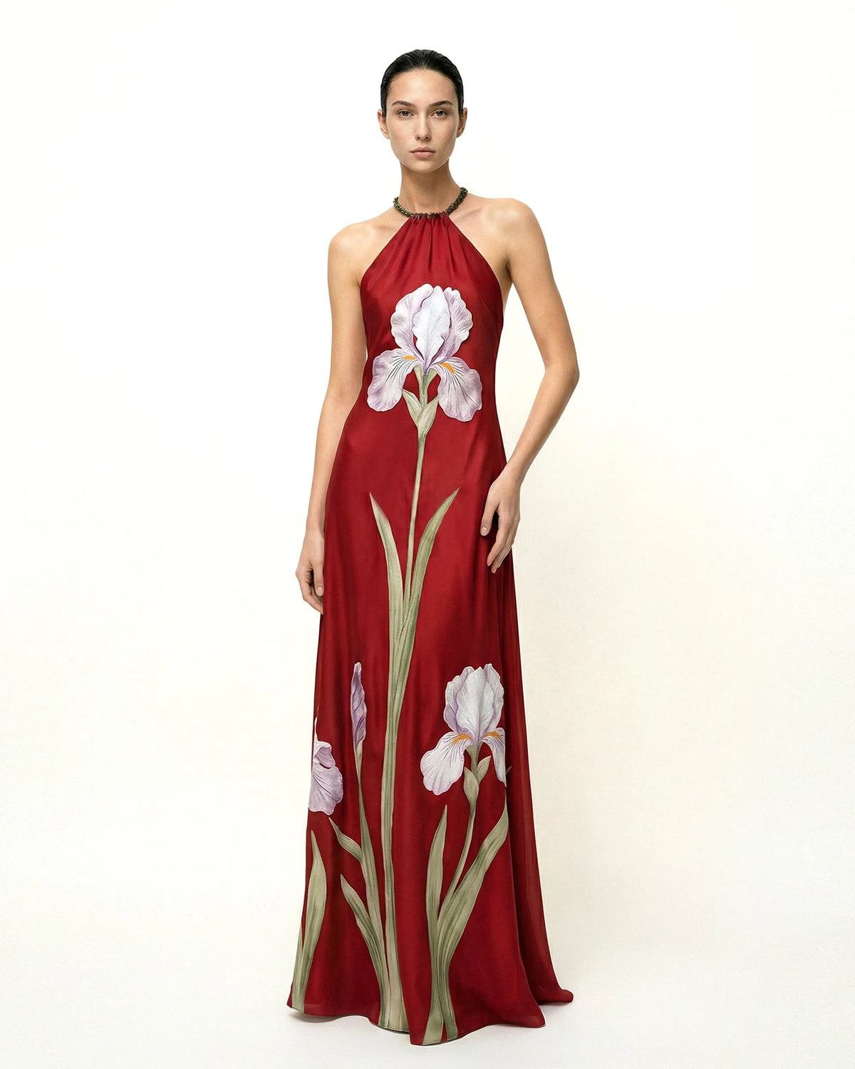 JW Pei Ruby Women Iris Floral Print Halter Maxi Dress SKU: LDS378-4_Ruby Image 01