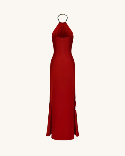JW Pei Ruby Women Iris Floral Print Halter Maxi Dress SKU: LDS378-4_Ruby Image 04