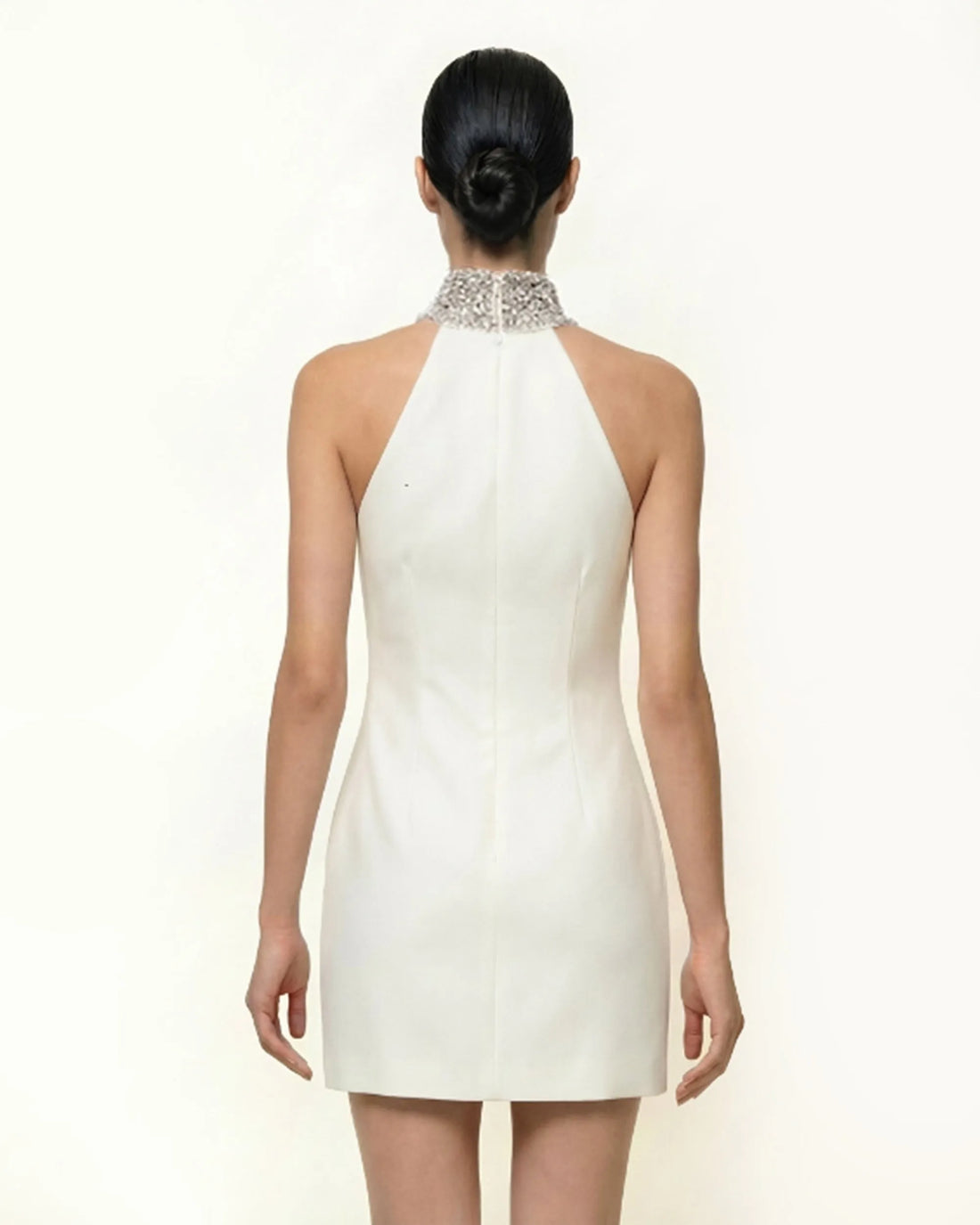 JW Pei White Women Jeweled Halter Iris Motif Dress SKU: LDS386-2_White Image 02