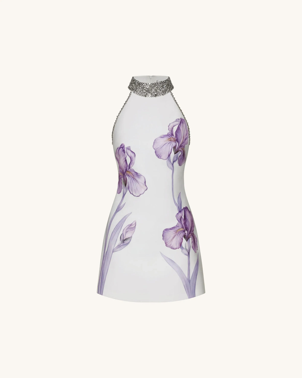 JW Pei White Women Jeweled Halter Iris Motif Dress SKU: LDS386-2_White Image 03