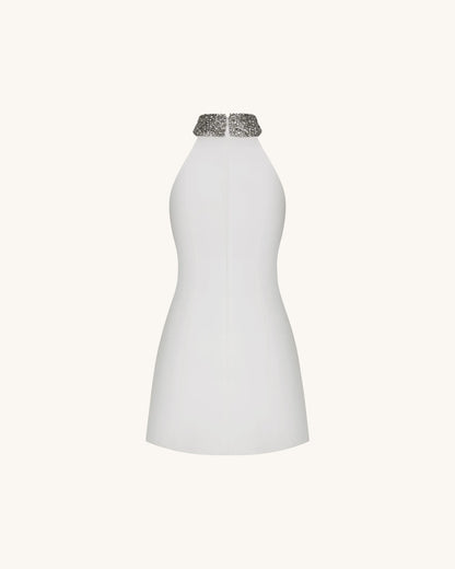 JW Pei White Women Jeweled Halter Iris Motif Dress SKU: LDS386-2_White Image 04