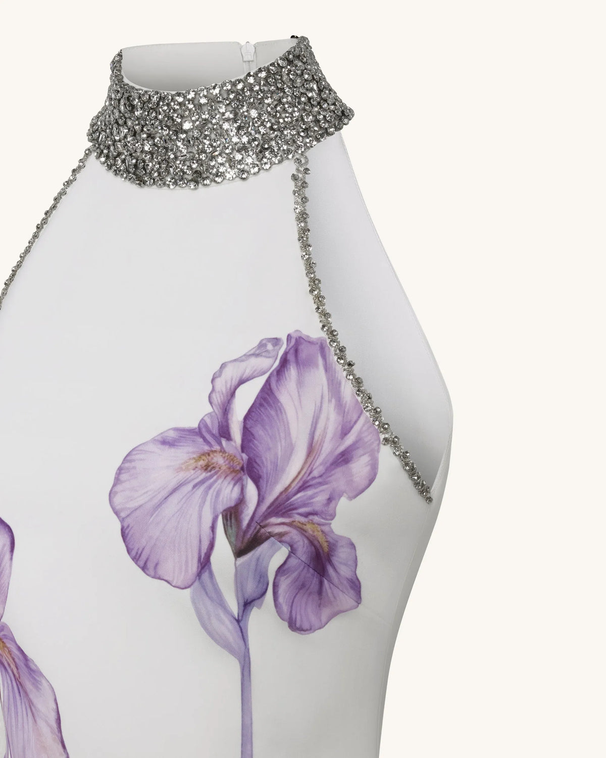 JW Pei White Women Jeweled Halter Iris Motif Dress SKU: LDS386-2_White Image 05