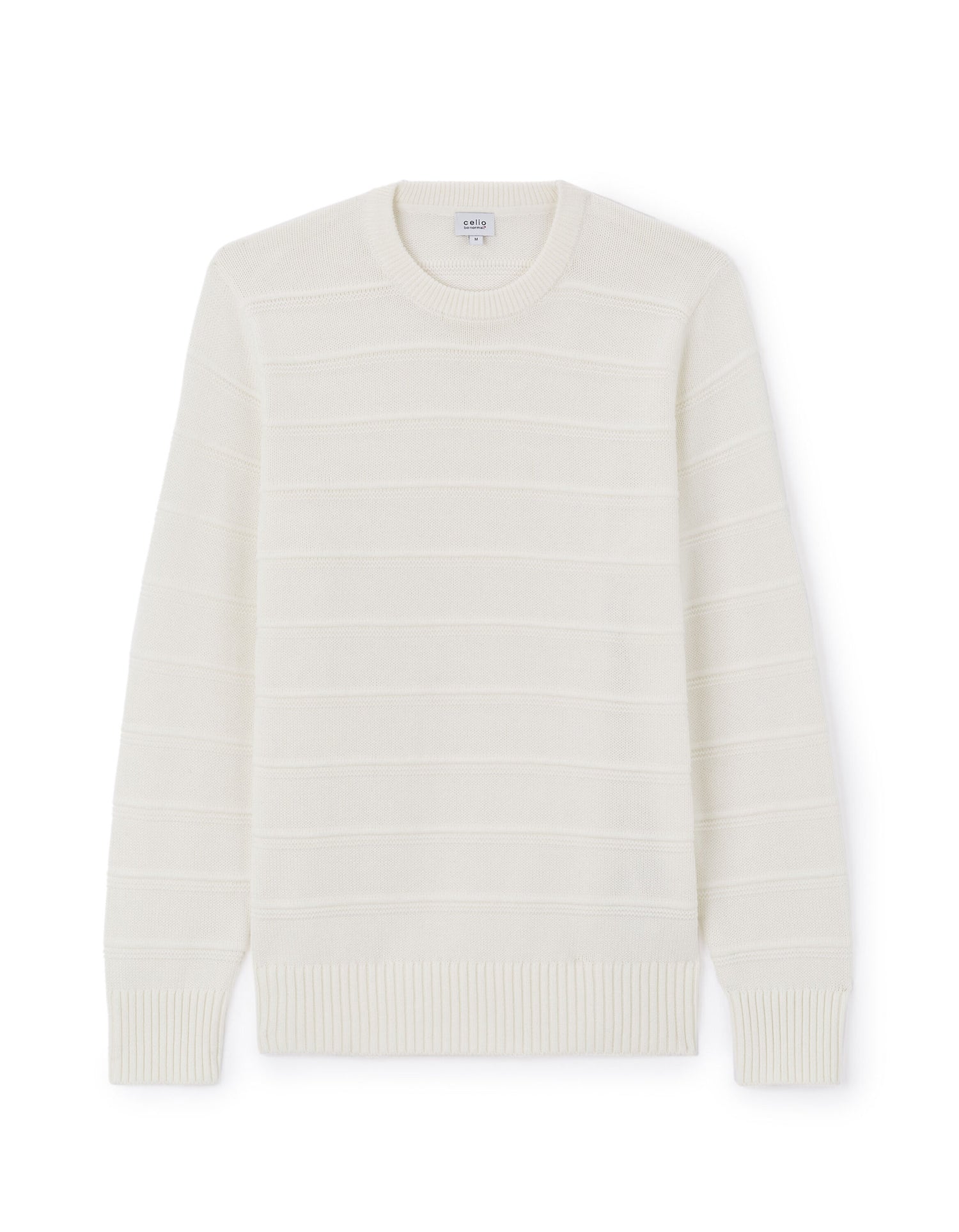 Celio_Ecru 100% Cotton Round-Neck Sweater_LEAARON_ECRU_04