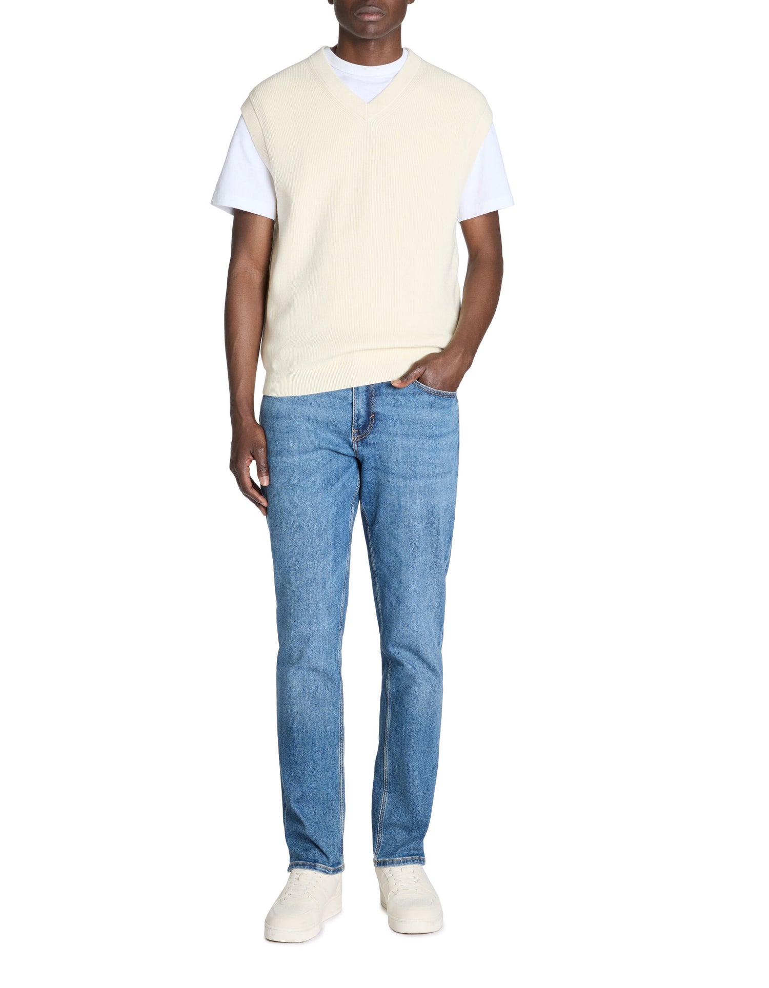 Celio_Ecru V-Neck Sweater 100% Cotton_LEAUSTI_NATURAL_01