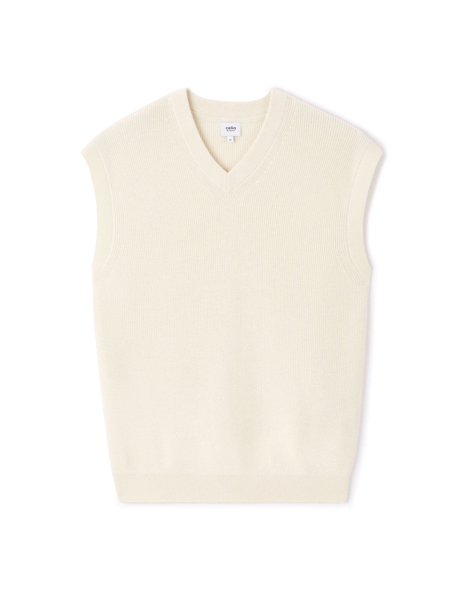 Celio_Ecru V-Neck Sweater 100% Cotton_LEAUSTI_NATURAL_04