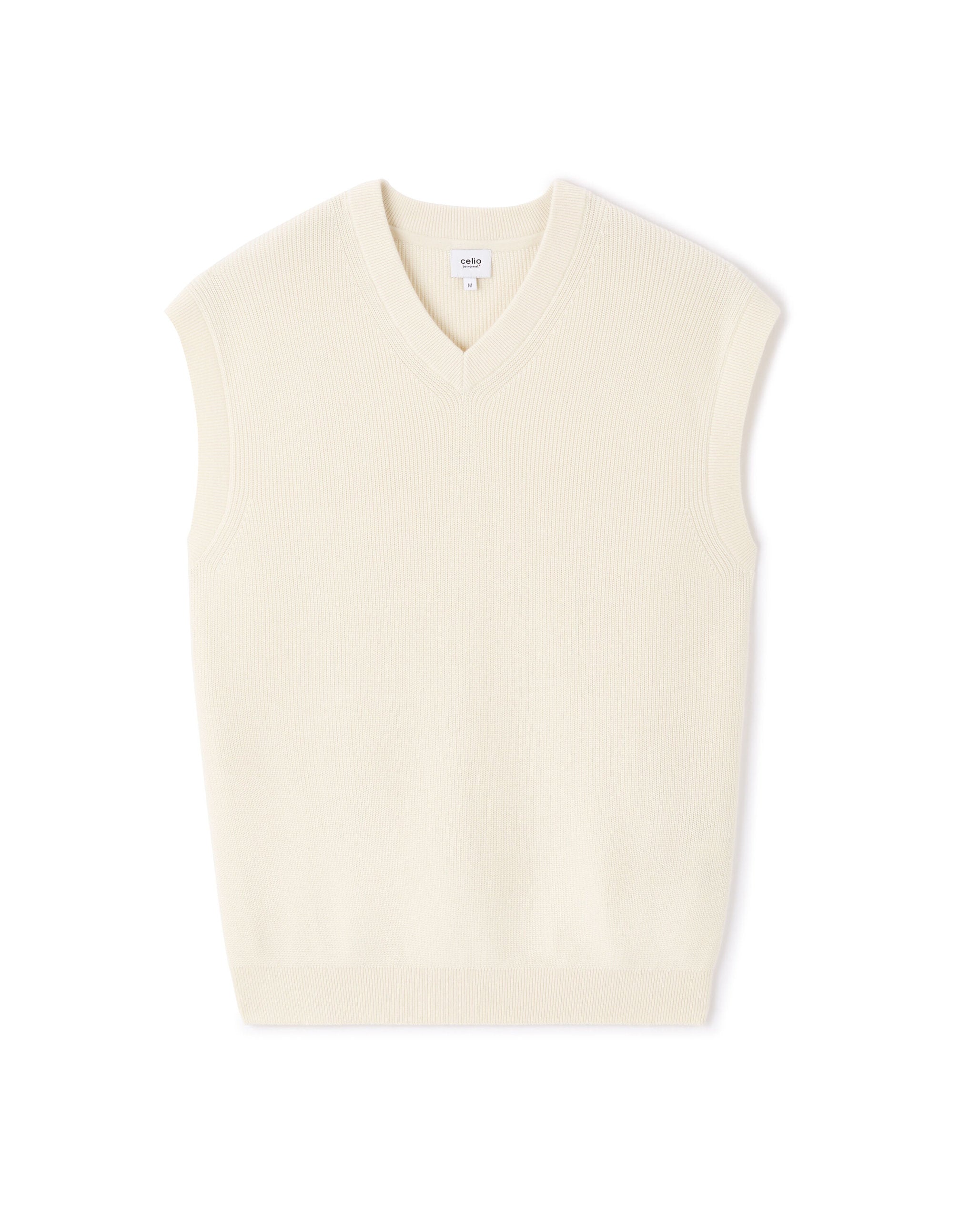 Celio_Ecru V-Neck Sweater 100% Cotton_LEAUSTI_NATURAL_04