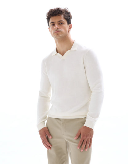 Celio_Ecru_100% Cotton Shark Neck Sweater_LEBIREQUIN_ECRU_01