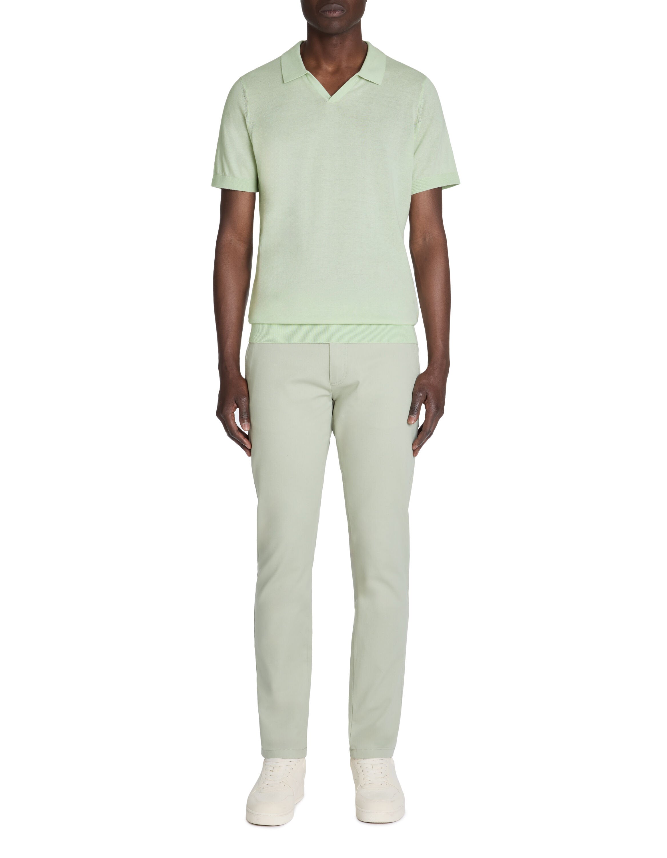 Celio_Green Slim Polo Shirt in 100% Cotton Knit_LECESAR_MINERAL GREEN_01