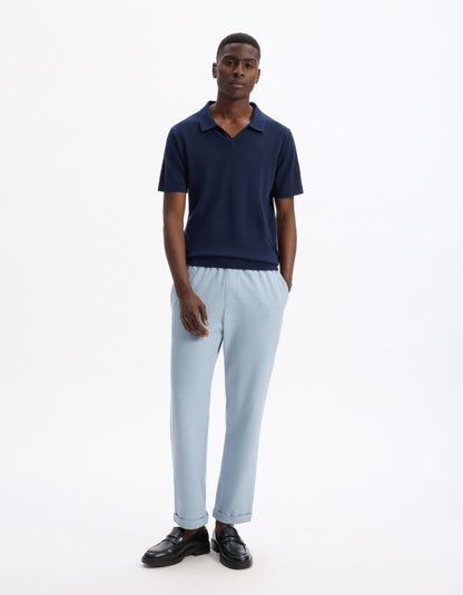 Celio_Navy Blue Slim Polo Shirt in 100% Cotton Knit_LECESAR_NAVY_01