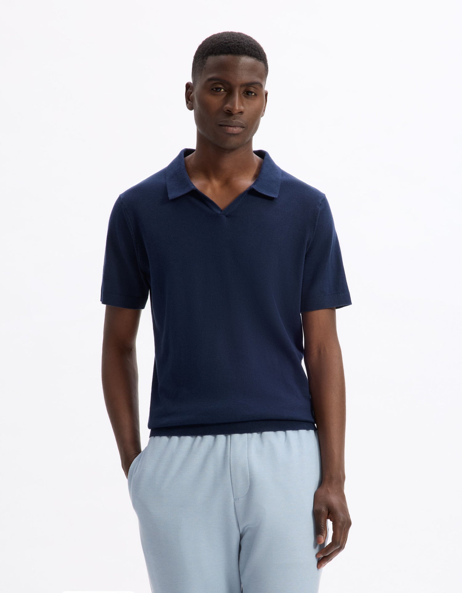 Celio_Navy Blue Slim Polo Shirt in 100% Cotton Knit_LECESAR_NAVY_02