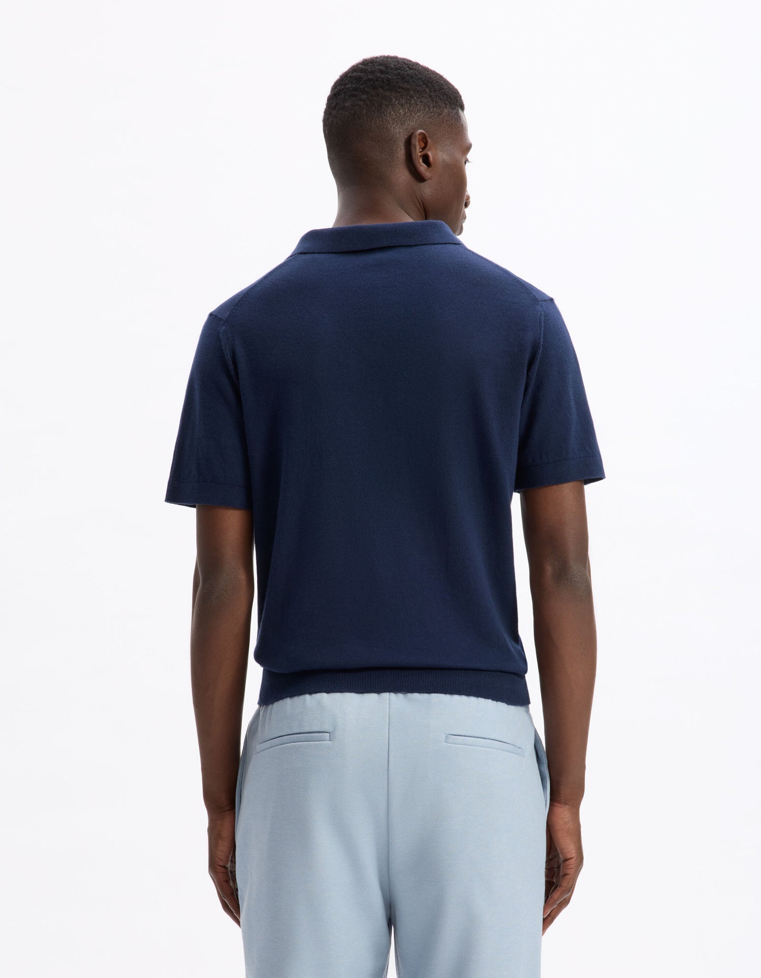 Celio_Navy Blue Slim Polo Shirt in 100% Cotton Knit_LECESAR_NAVY_03
