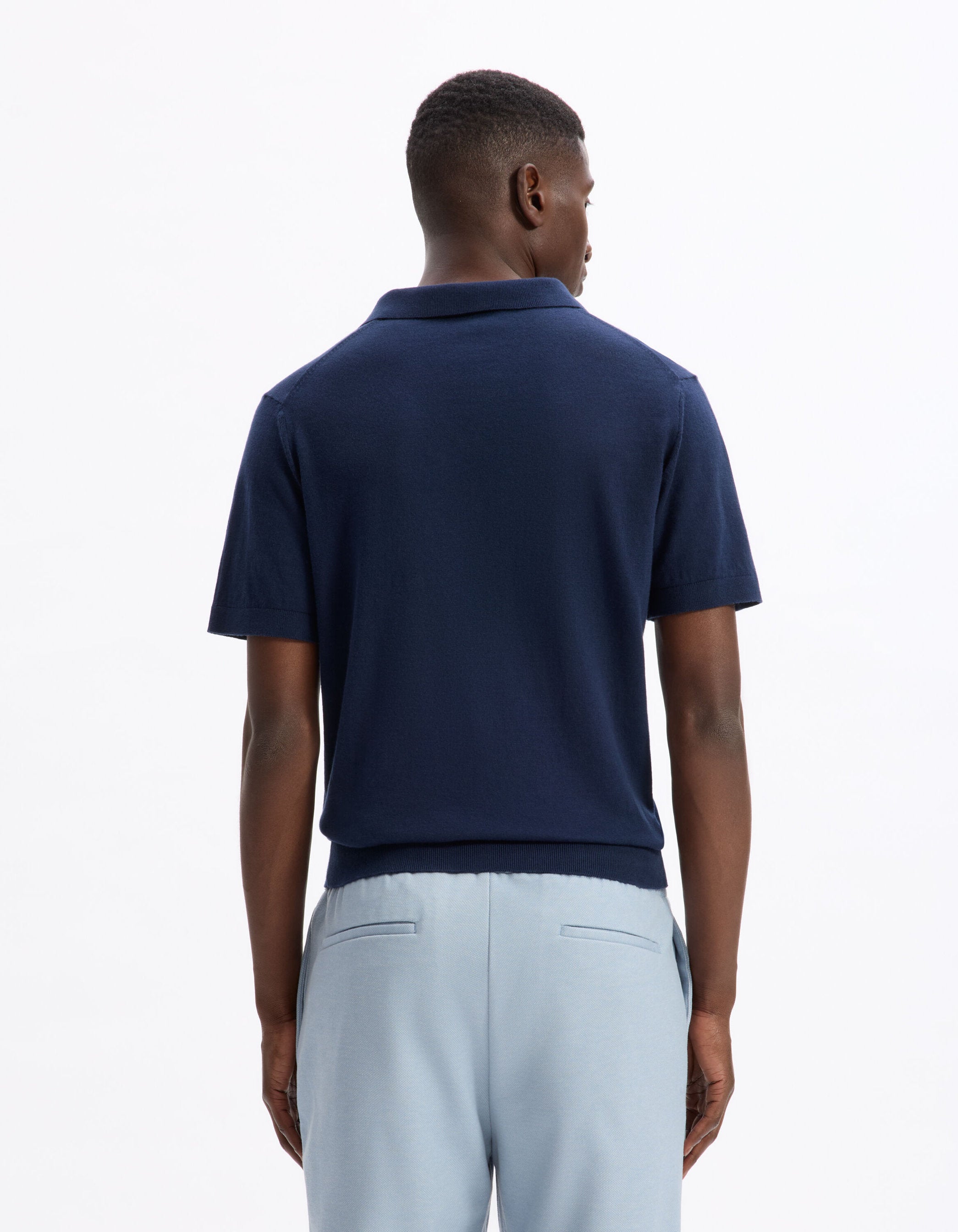 Celio_Navy Blue Slim Polo Shirt in 100% Cotton Knit_LECESAR_NAVY_03