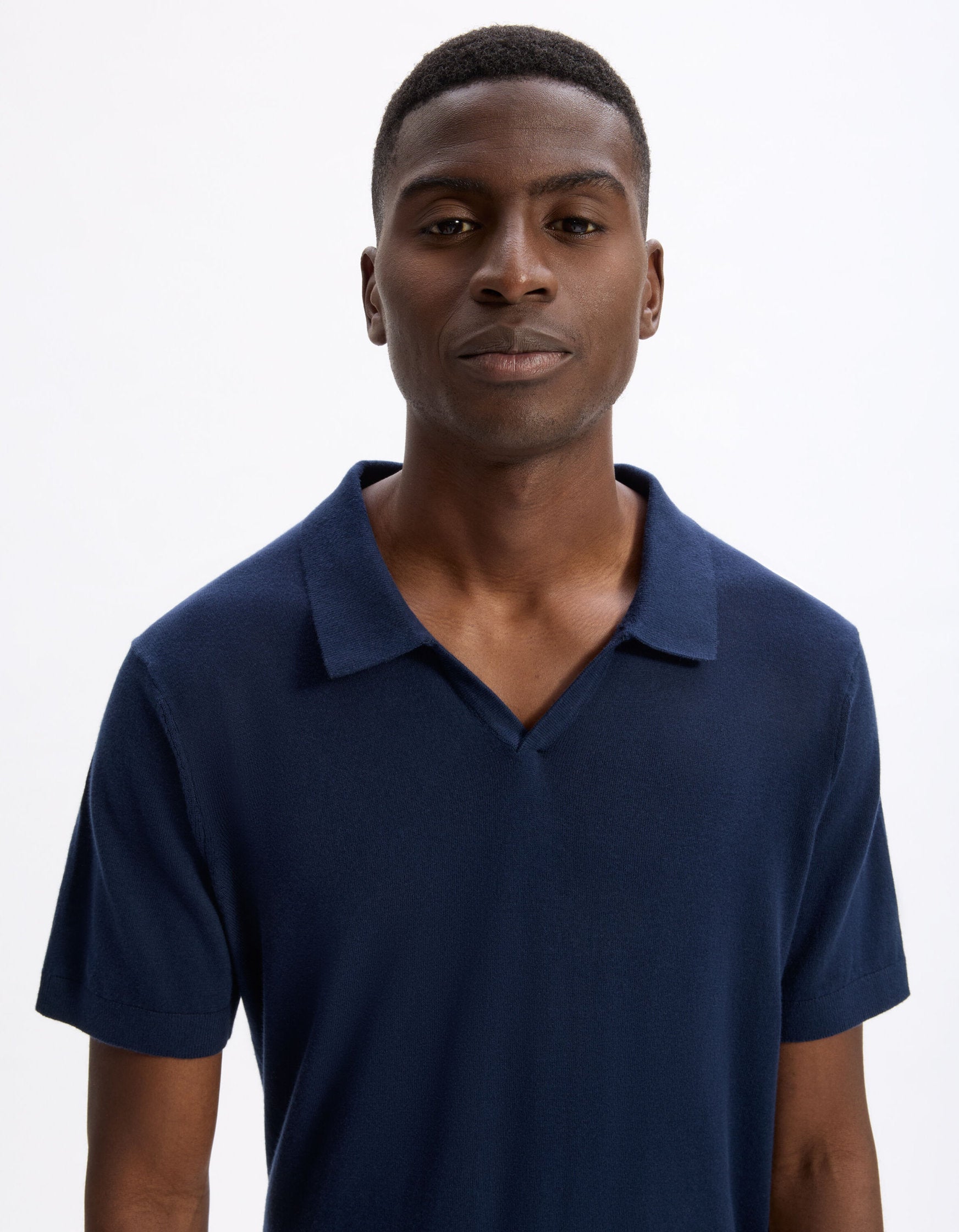 Celio_Navy Blue Slim Polo Shirt in 100% Cotton Knit_LECESAR_NAVY_04