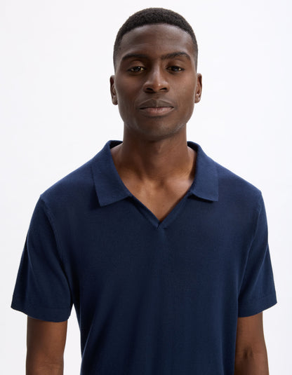 Celio_Navy Blue Slim Polo Shirt in 100% Cotton Knit_LECESAR_NAVY_04