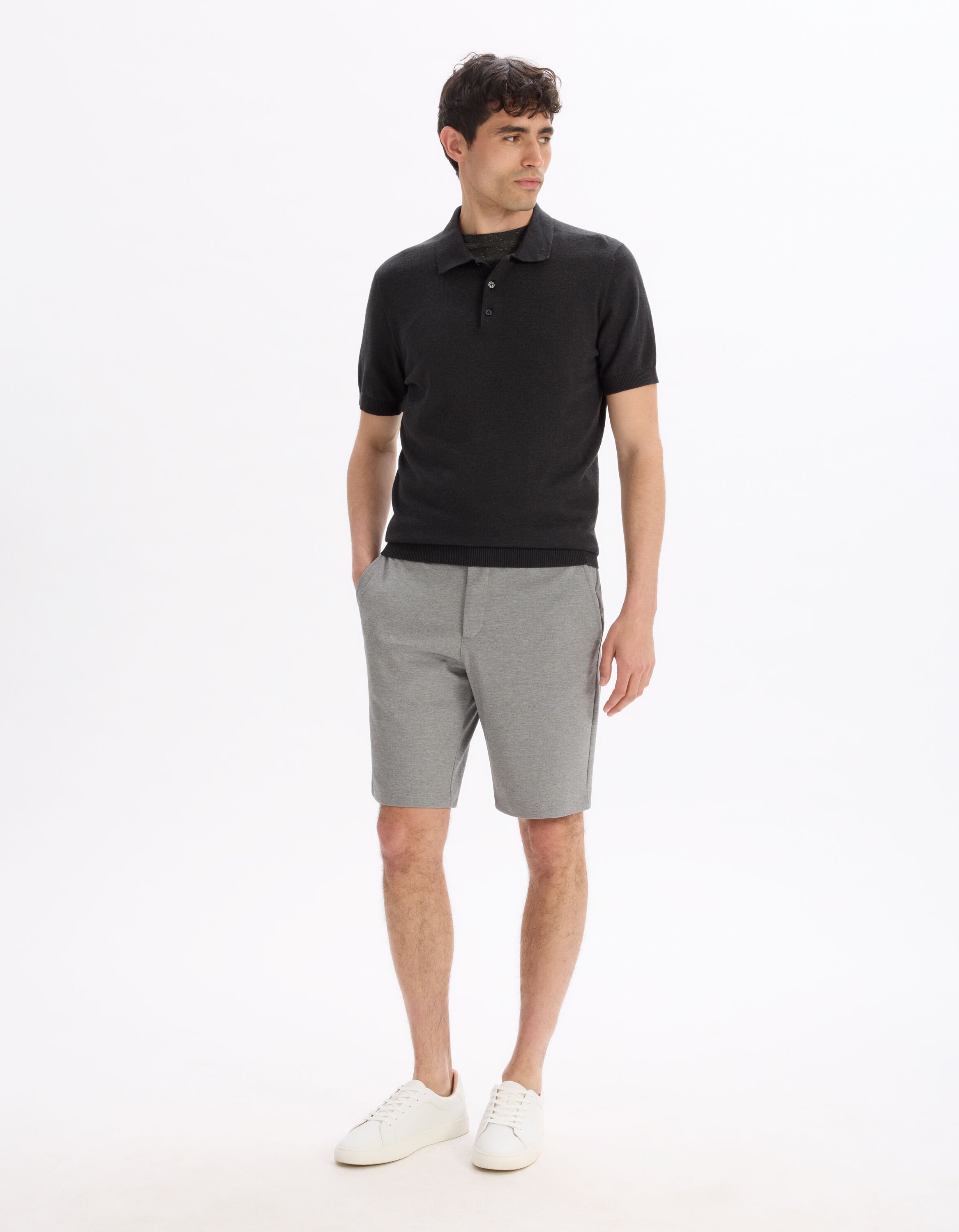 Celio_Black Slim Polo Shirt in Cotton Blend Knit_LECLOVIS_BLACK MEL_01
