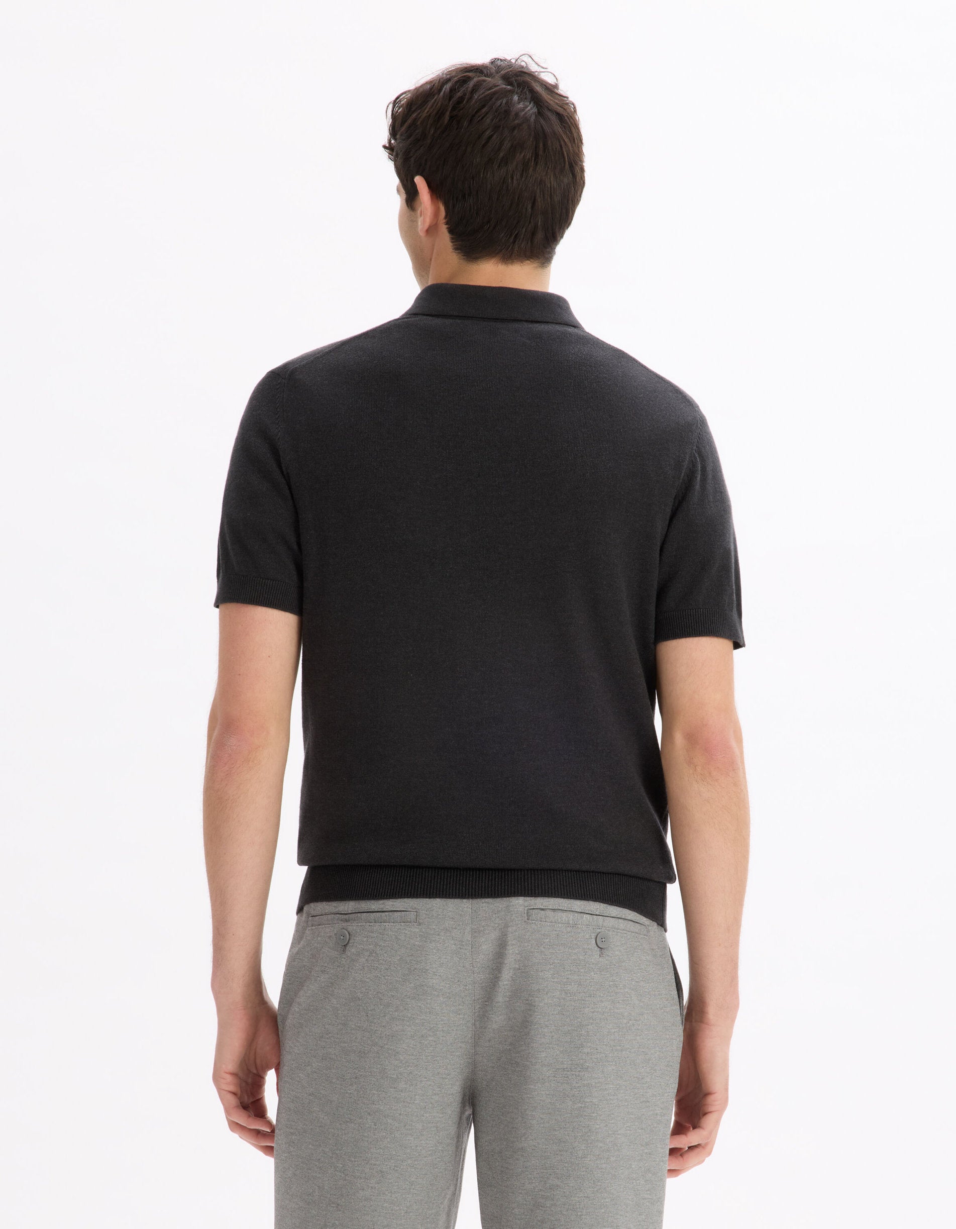 Celio_Black Slim Polo Shirt in Cotton Blend Knit_LECLOVIS_BLACK MEL_03
