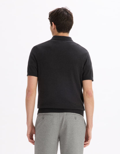 Celio_Black Slim Polo Shirt in Cotton Blend Knit_LECLOVIS_BLACK MEL_03