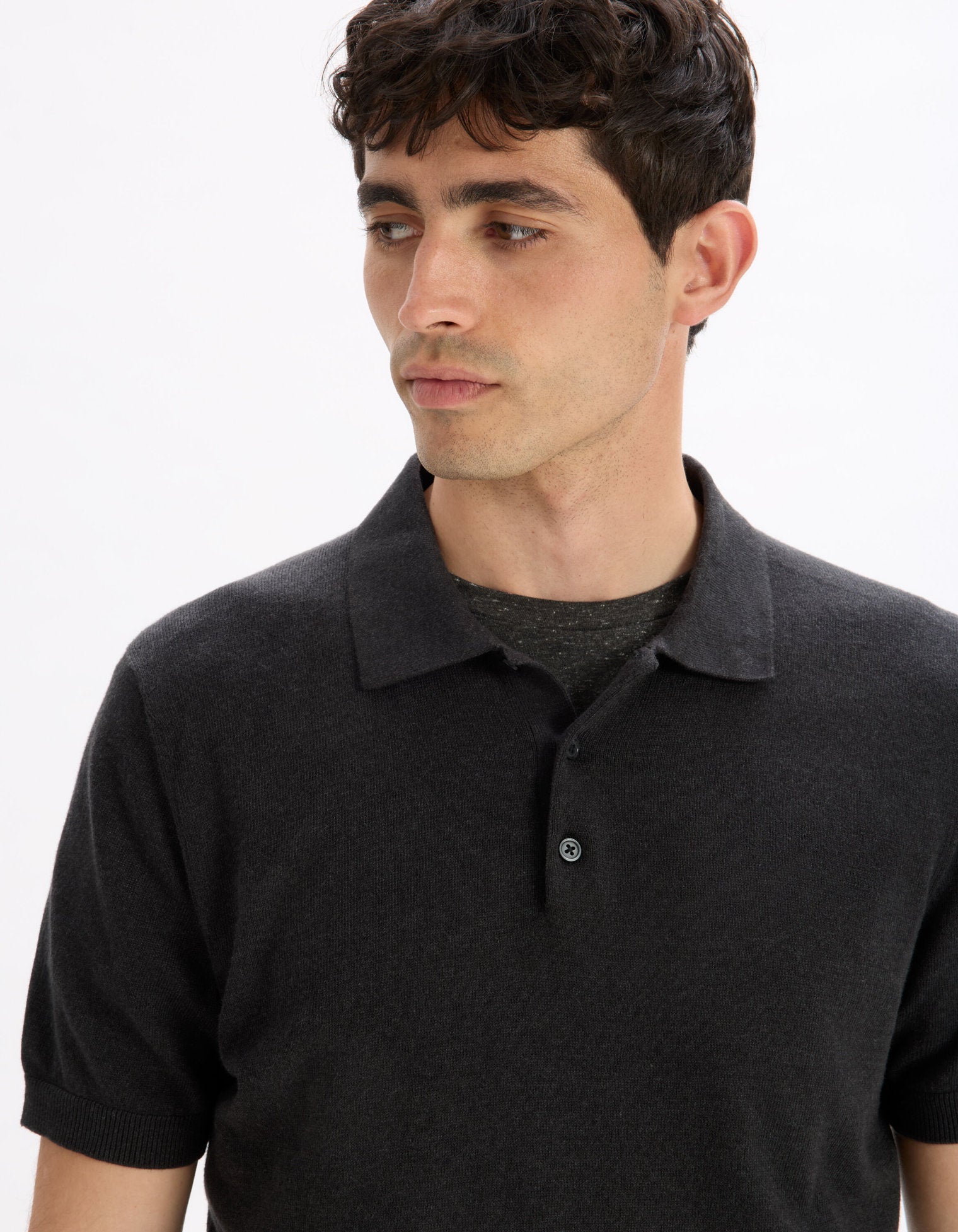 Celio_Black Slim Polo Shirt in Cotton Blend Knit_LECLOVIS_BLACK MEL_04