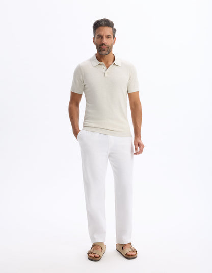 Celio_Ecru Slim Polo Shirt in Cotton Blend Knit_LECLOVIS_ECRU MEL_01