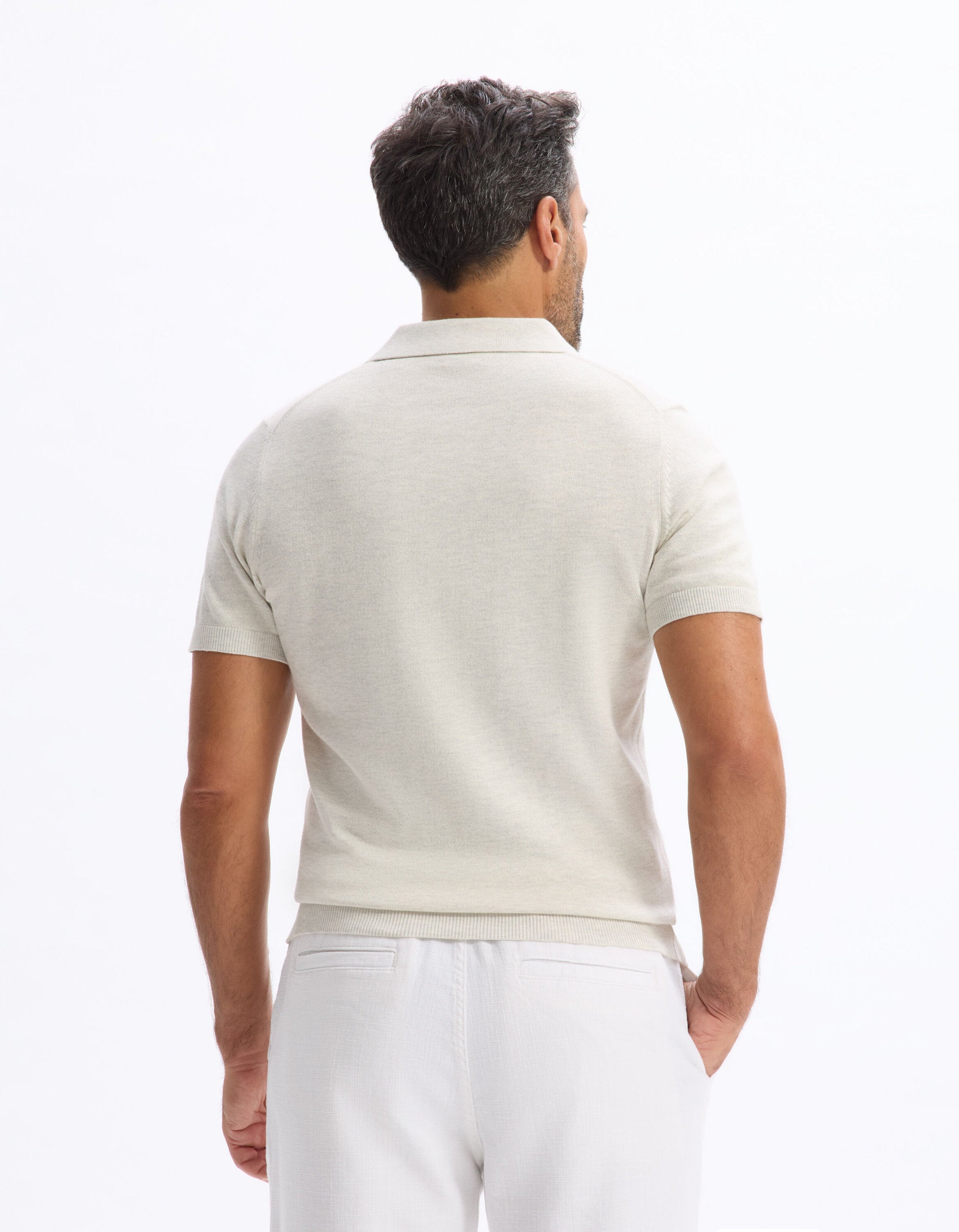 Celio_Ecru Slim Polo Shirt in Cotton Blend Knit_LECLOVIS_ECRU MEL_03