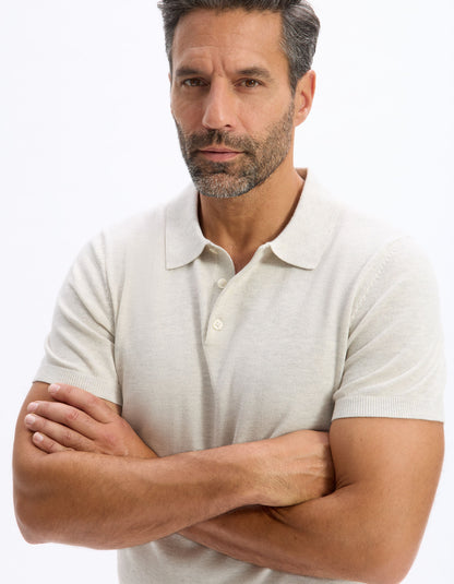 Celio_Ecru Slim Polo Shirt in Cotton Blend Knit_LECLOVIS_ECRU MEL_04