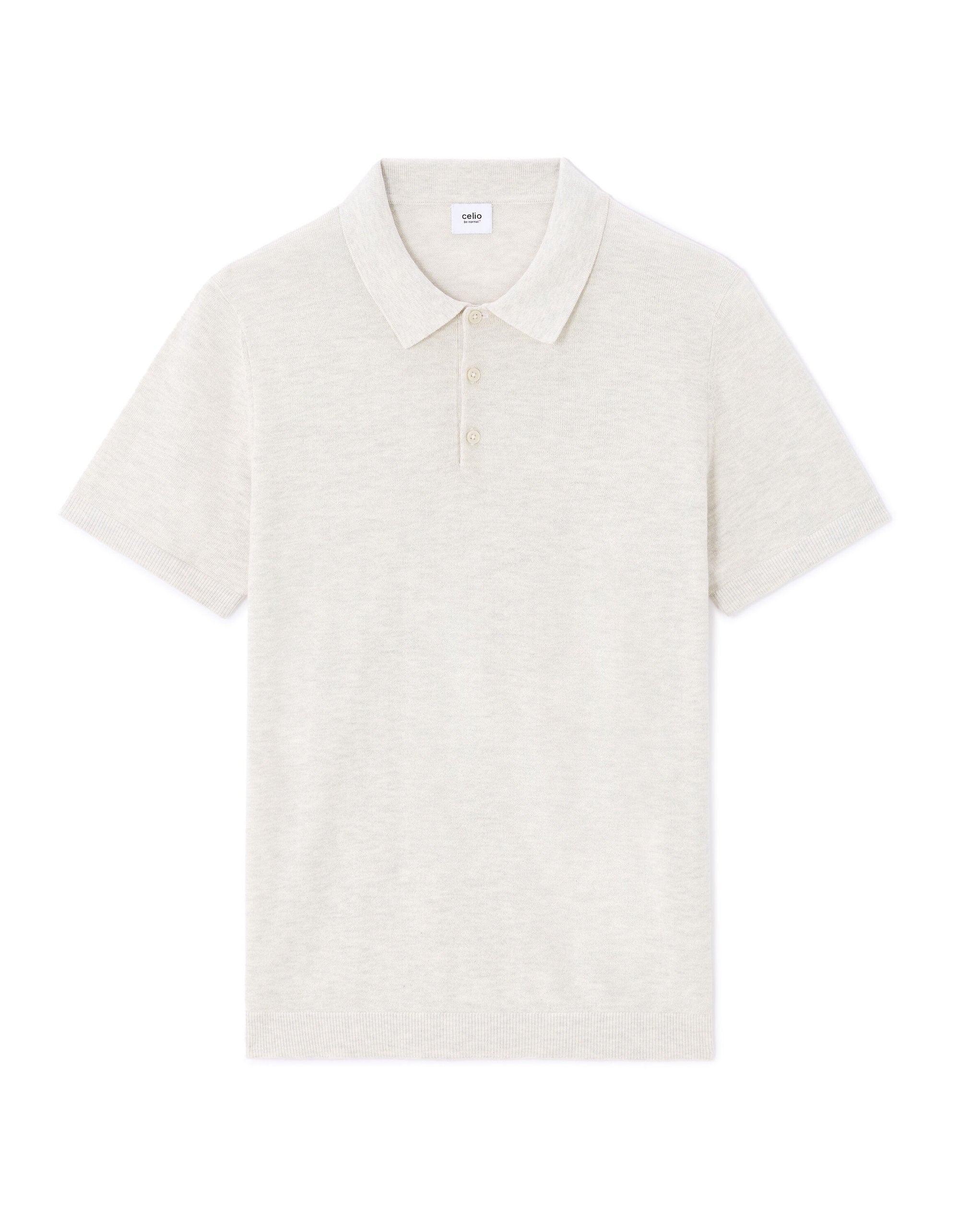 Celio_Ecru Slim Polo Shirt in Cotton Blend Knit_LECLOVIS_ECRU MEL_05
