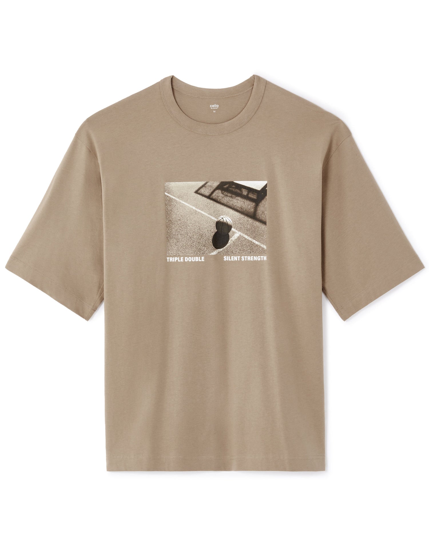 Celio_Taupe Oversized T-Shirt Round Neck 100% Cotton_LECLUB_TAUPE_04