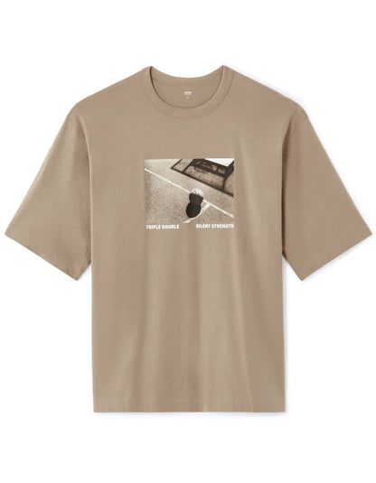 Celio_Taupe Oversized T-Shirt Round Neck 100% Cotton_LECLUB_TAUPE_04