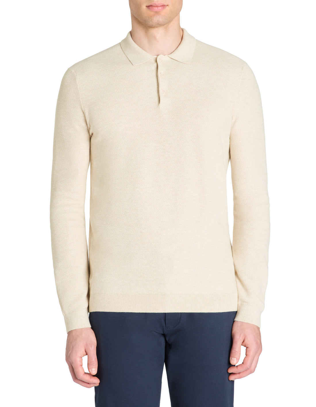 Celio_Polo Collar Sweater 100% Cotton - Beige_LECOMB_LIGHT BEIGE MEL_01