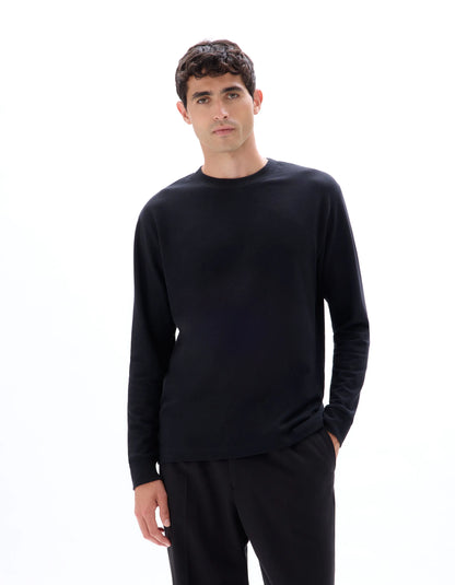 Celio_Black_Relaxed Cotton Blend Long Sleeve T-Shirt_LEHEML_BLACK_01