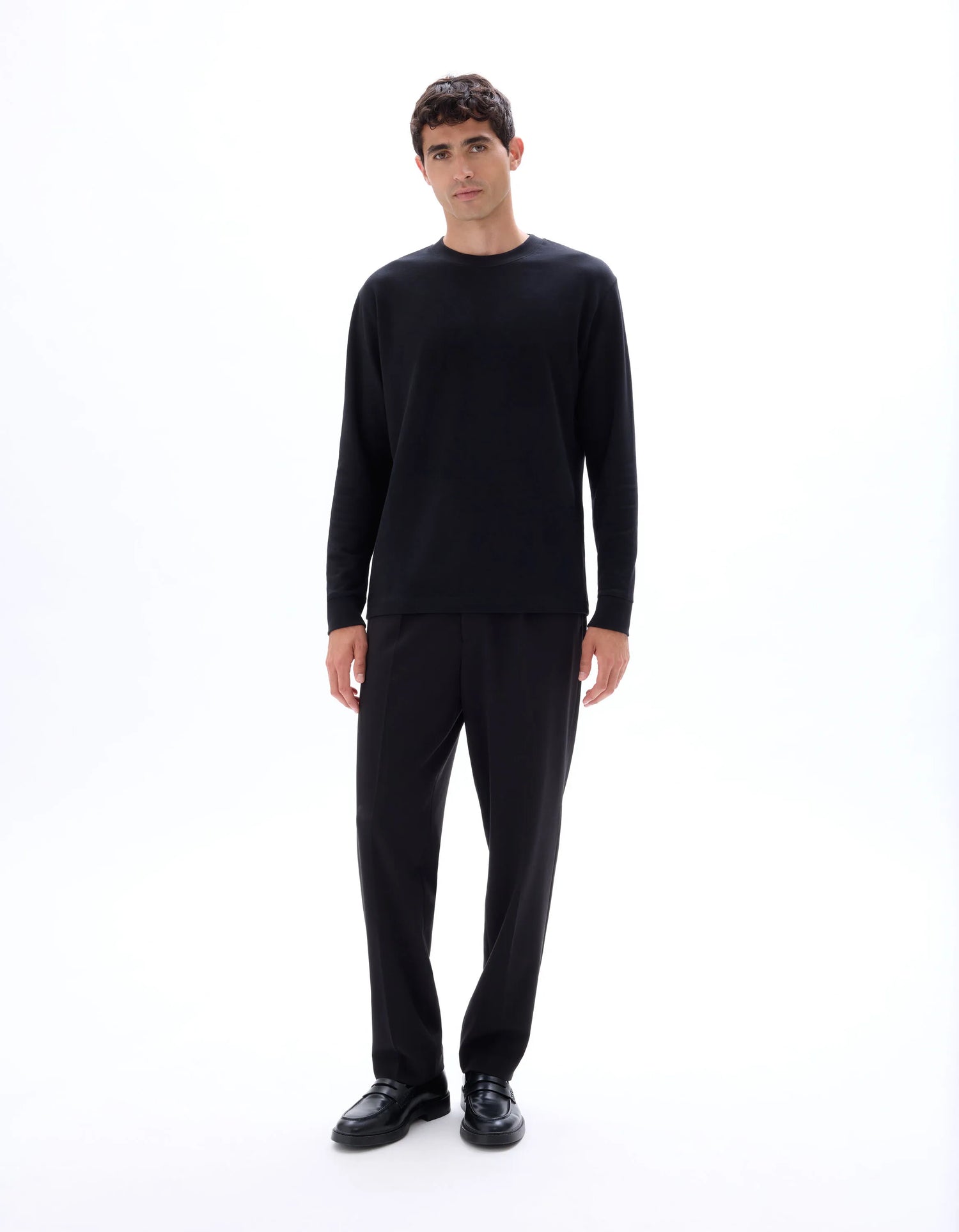 Celio_Black_Relaxed Cotton Blend Long Sleeve T-Shirt_LEHEML_BLACK_02