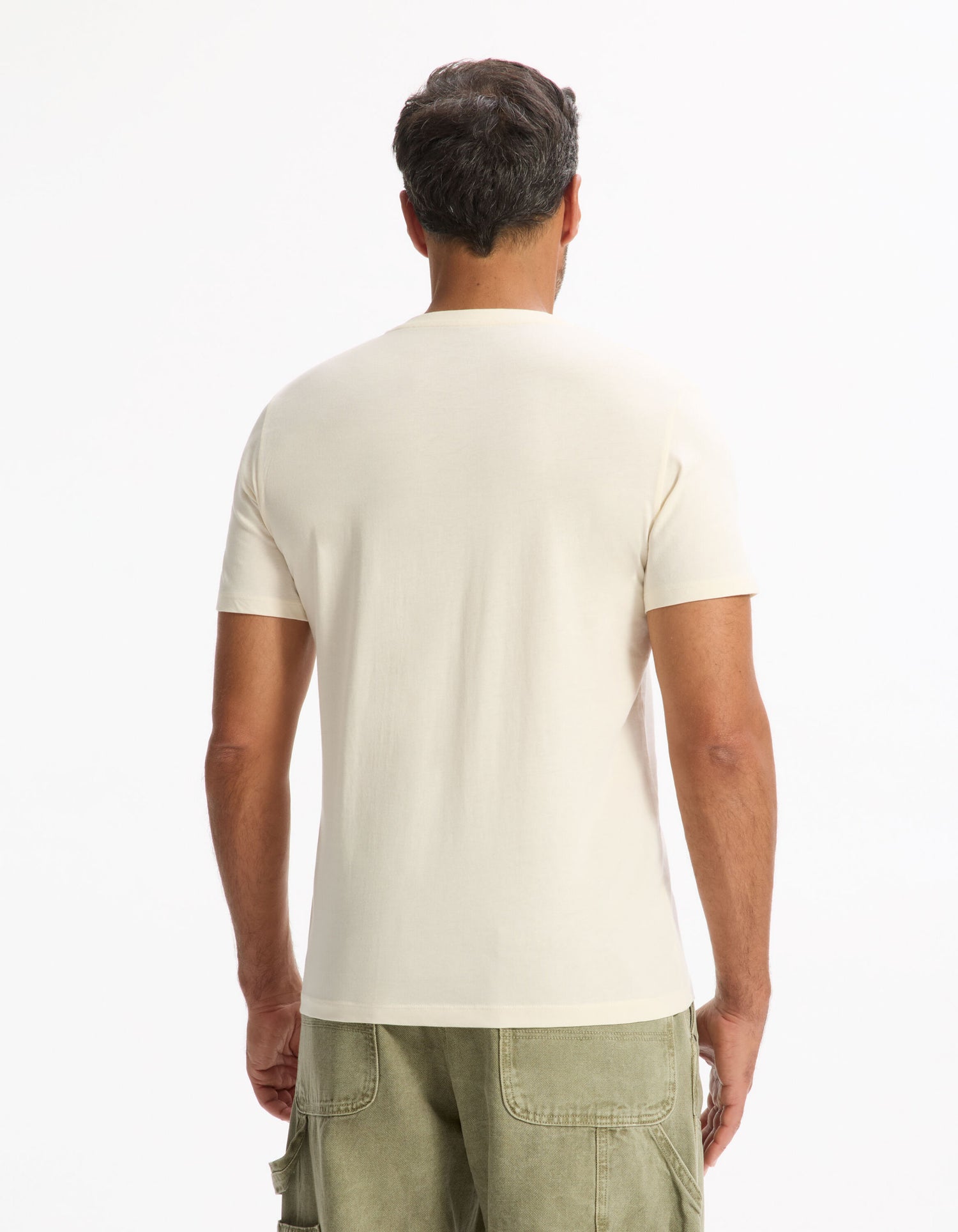 Celio_Beige Straight T-Shirt Round Neck 100% Cotton_LEJAPO_ECRU_03