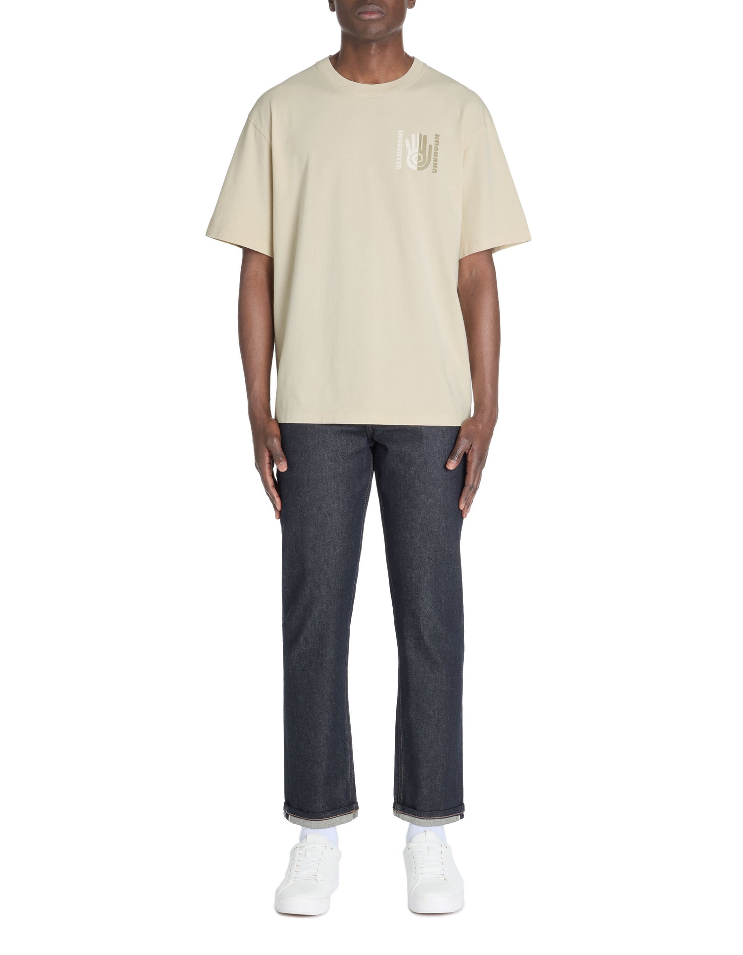 Celio_Beige Oversized T-Shirt Round Neck 100% Cotton_LEMIND_BEIGE_01